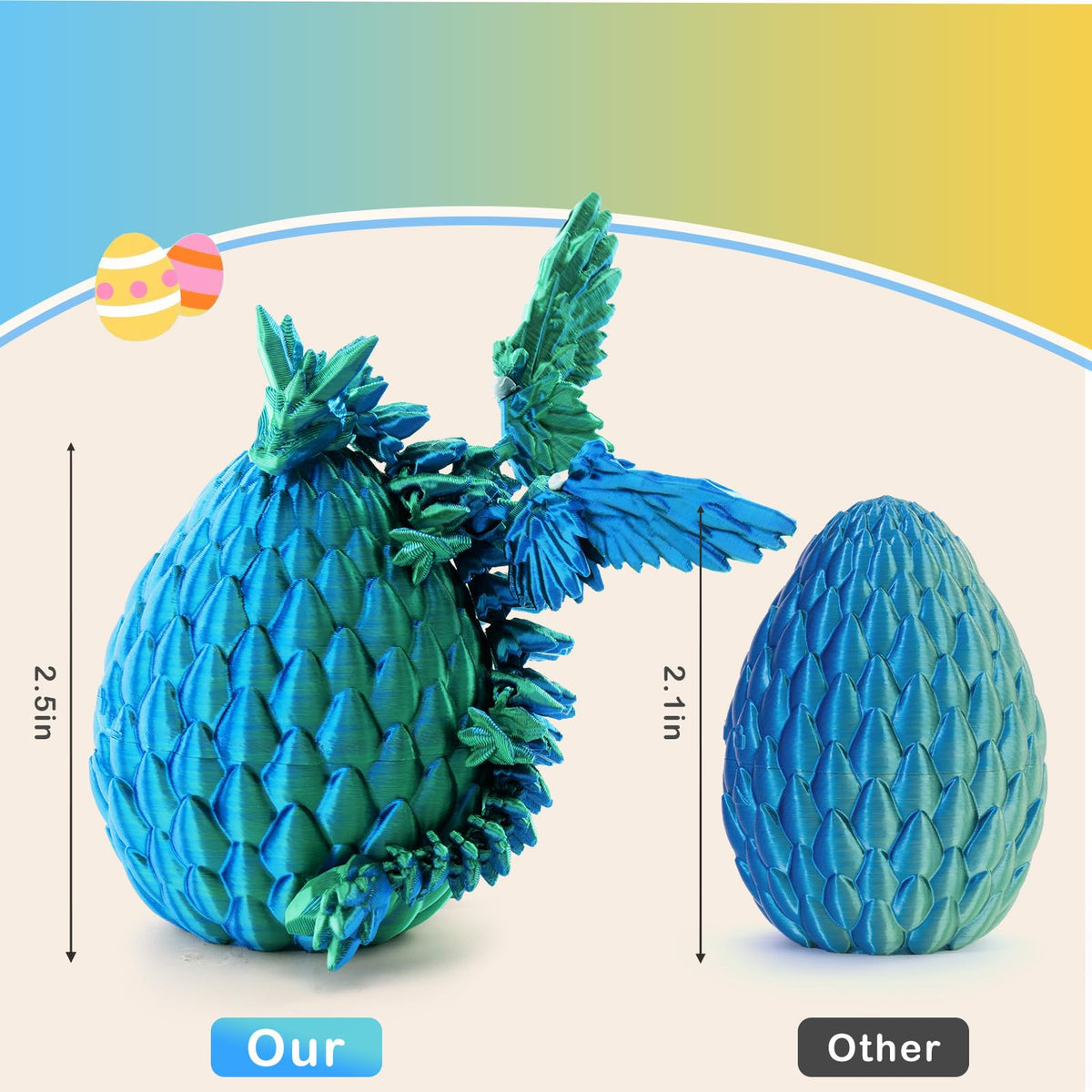 Mydethun 3D Printed Dragon Keychains & Crystalynx Egg Toy Set | Gifts for Kids 6-12