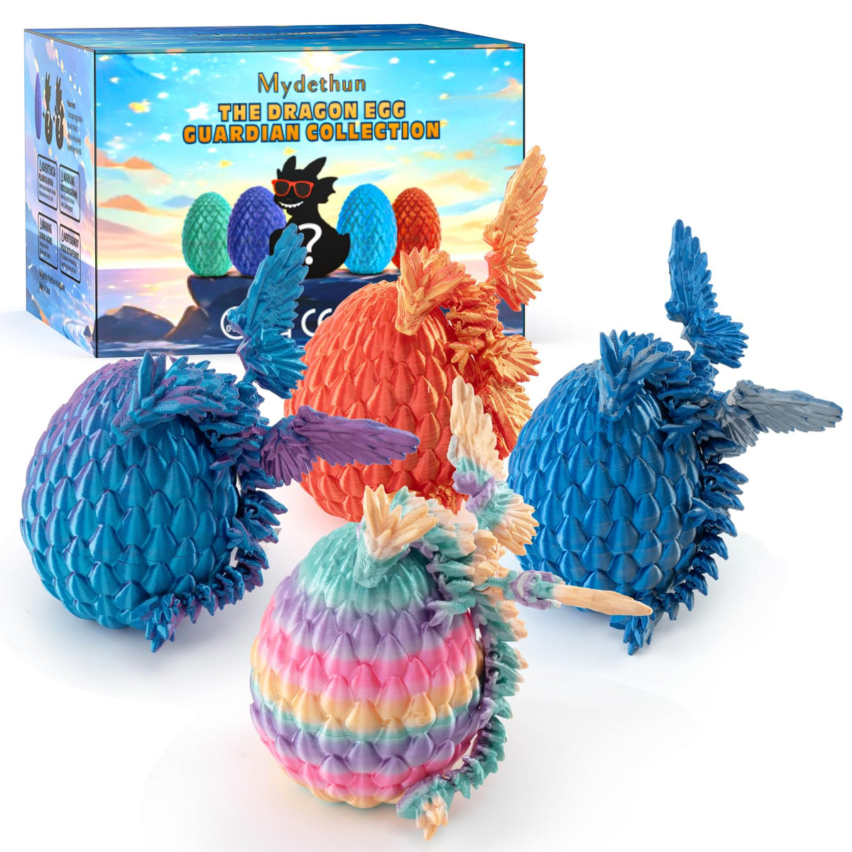 Mydethun 3D Printed Dragon with Wings – 4-Piece Stocking Stuffers, Desk Decor & Gifts for Grandkids