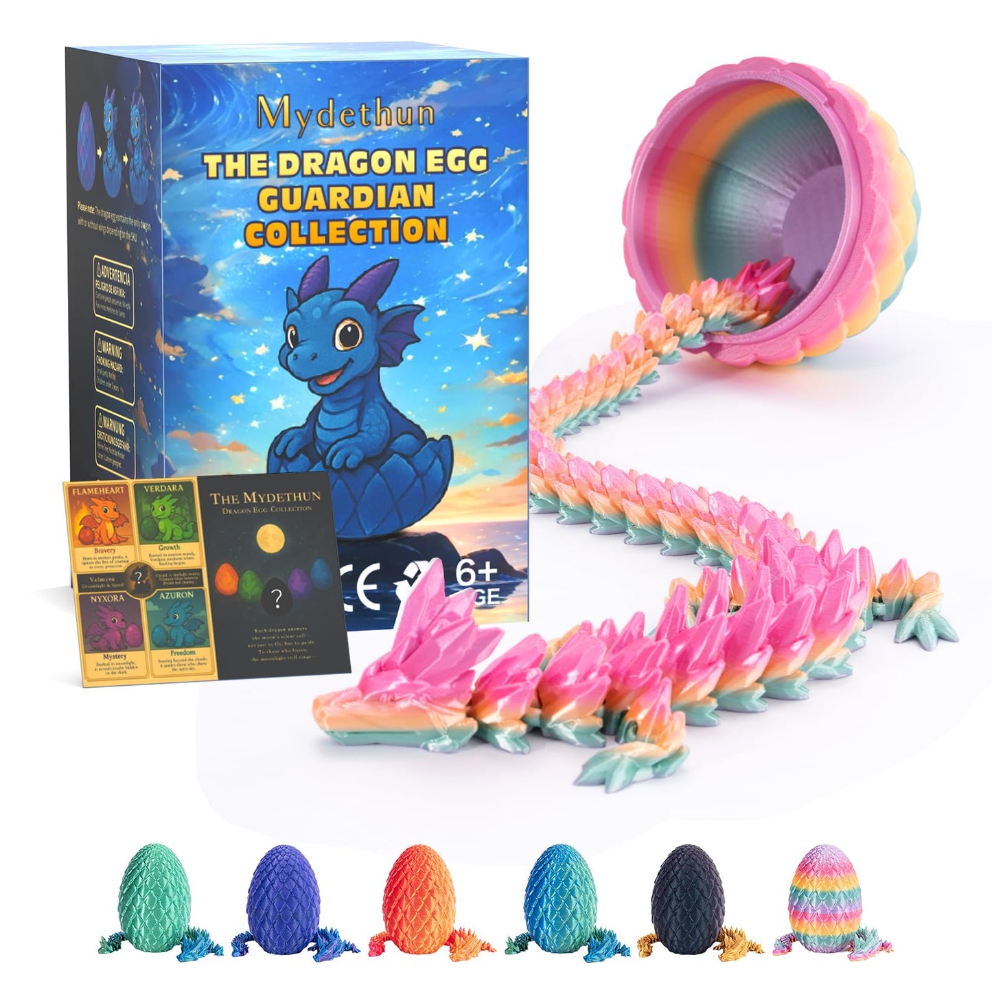 Mydethun 3D Printed Dragon Egg 11-Inch – 36-Joint Articulated Dragon Inside | Rainbow Pink Fidget & Desk Decor