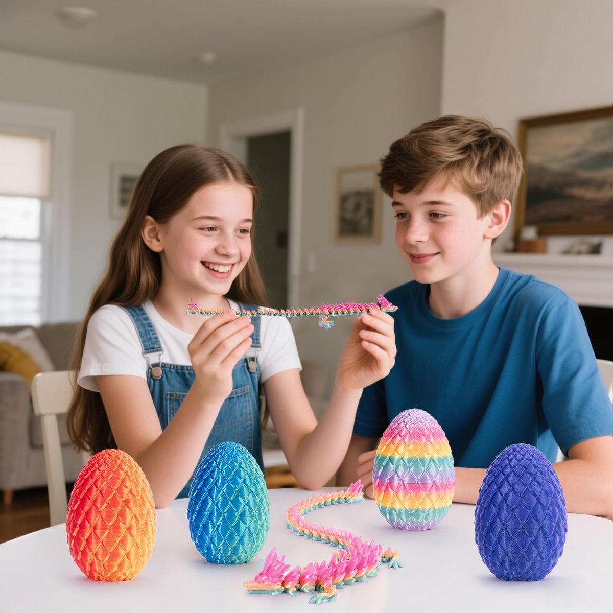 Mydethun 3D Printed Dragon Egg 11-Inch – 36-Joint Articulated Dragon Inside | Rainbow Pink Fidget & Desk Decor