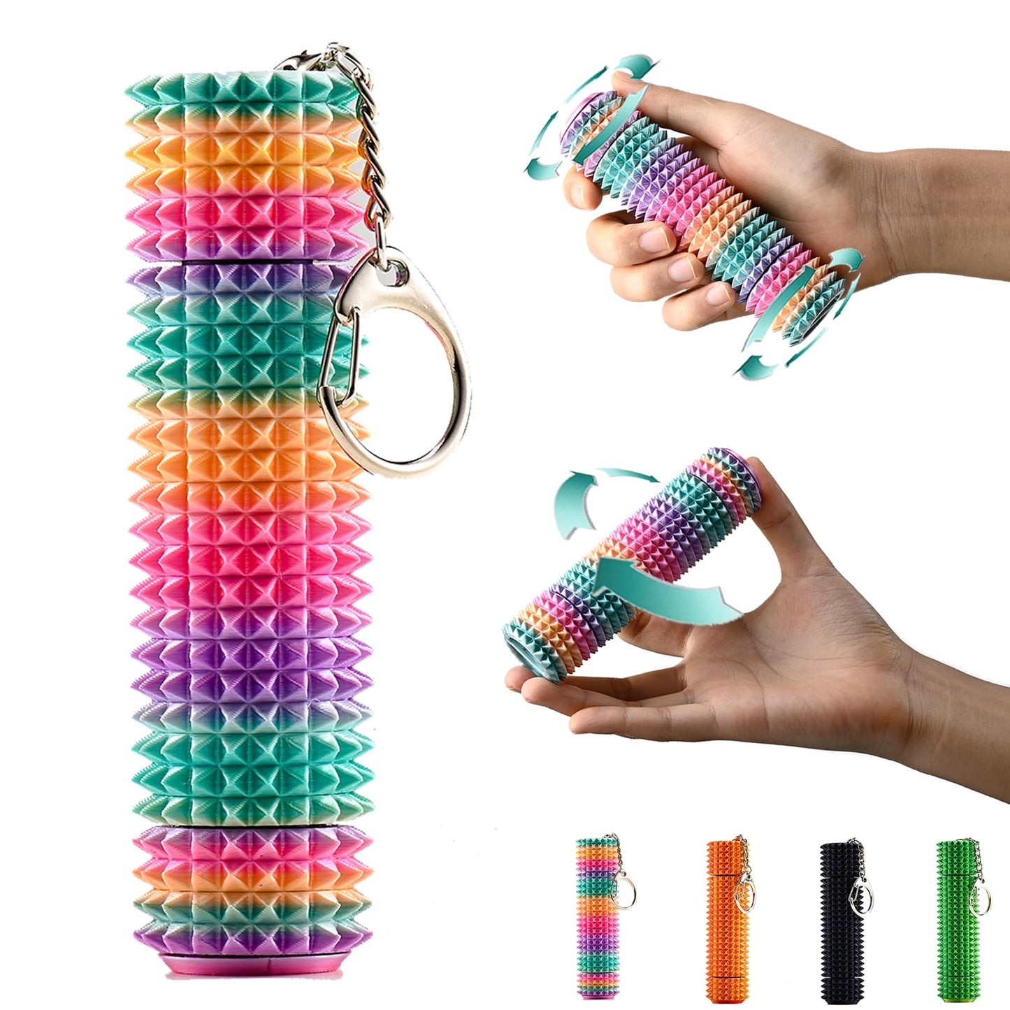 Mydethun Little Ouchies Fidget Toys – 3-Section Roller & Spinner, Rainbow