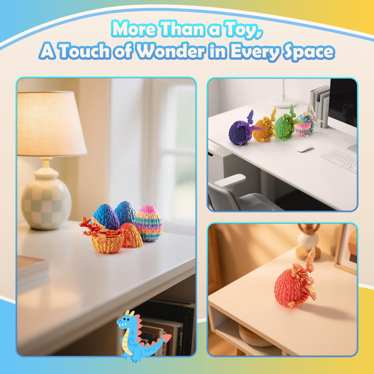 Mydethun 3D Printed Dragon with Wings – 4-Piece Stocking Stuffers, Desk Decor & Gifts for Grandkids