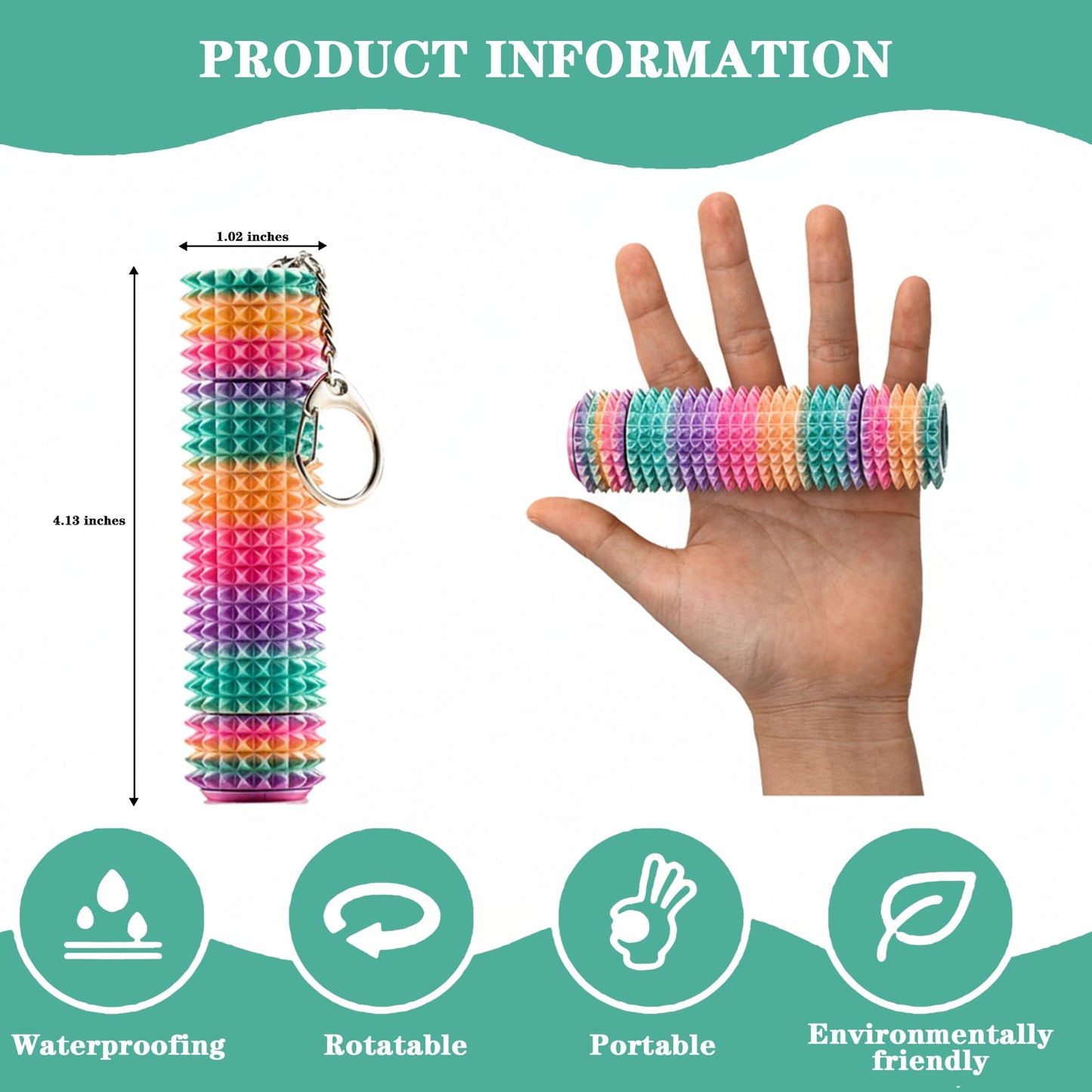 Mydethun Little Ouchies Fidget Toys – 3-Section Roller & Spinner, Rainbow