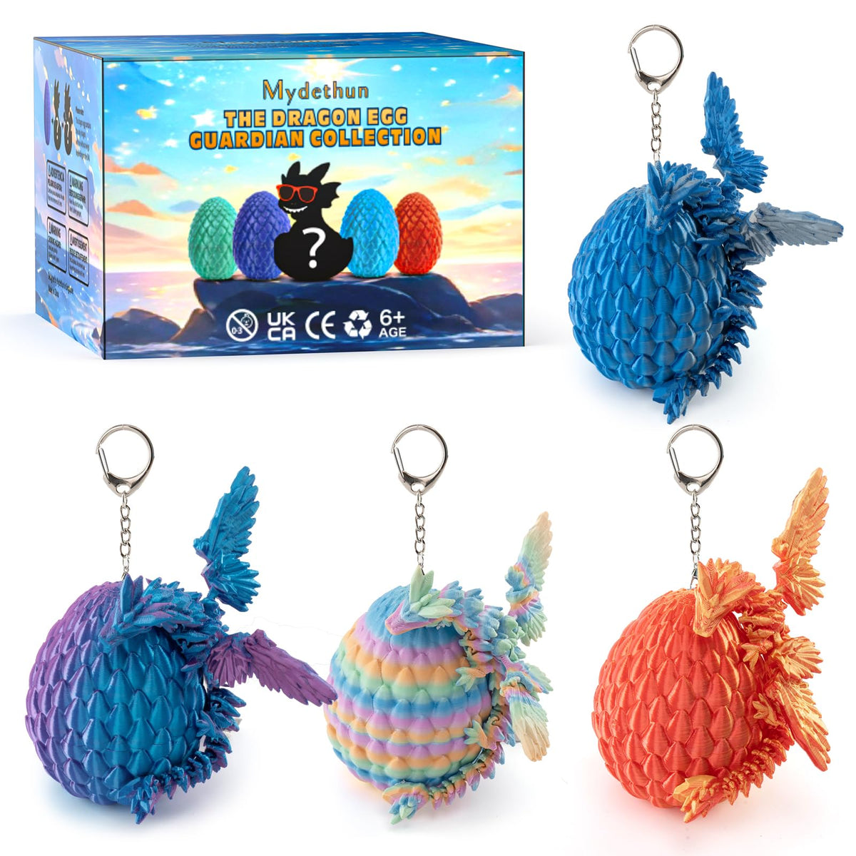Mydethun 3D Printed Dragon Keychains & Crystalynx Egg Toy Set | Gifts for Kids 6-12
