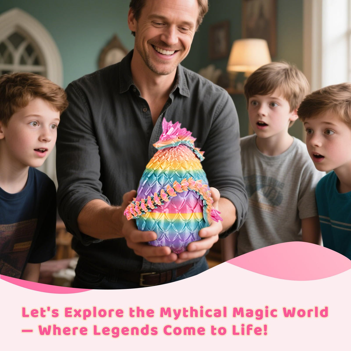 Mydethun 3D Printed Dragon Egg 11-Inch – 36-Joint Articulated Dragon Inside | Rainbow Pink Fidget & Desk Decor