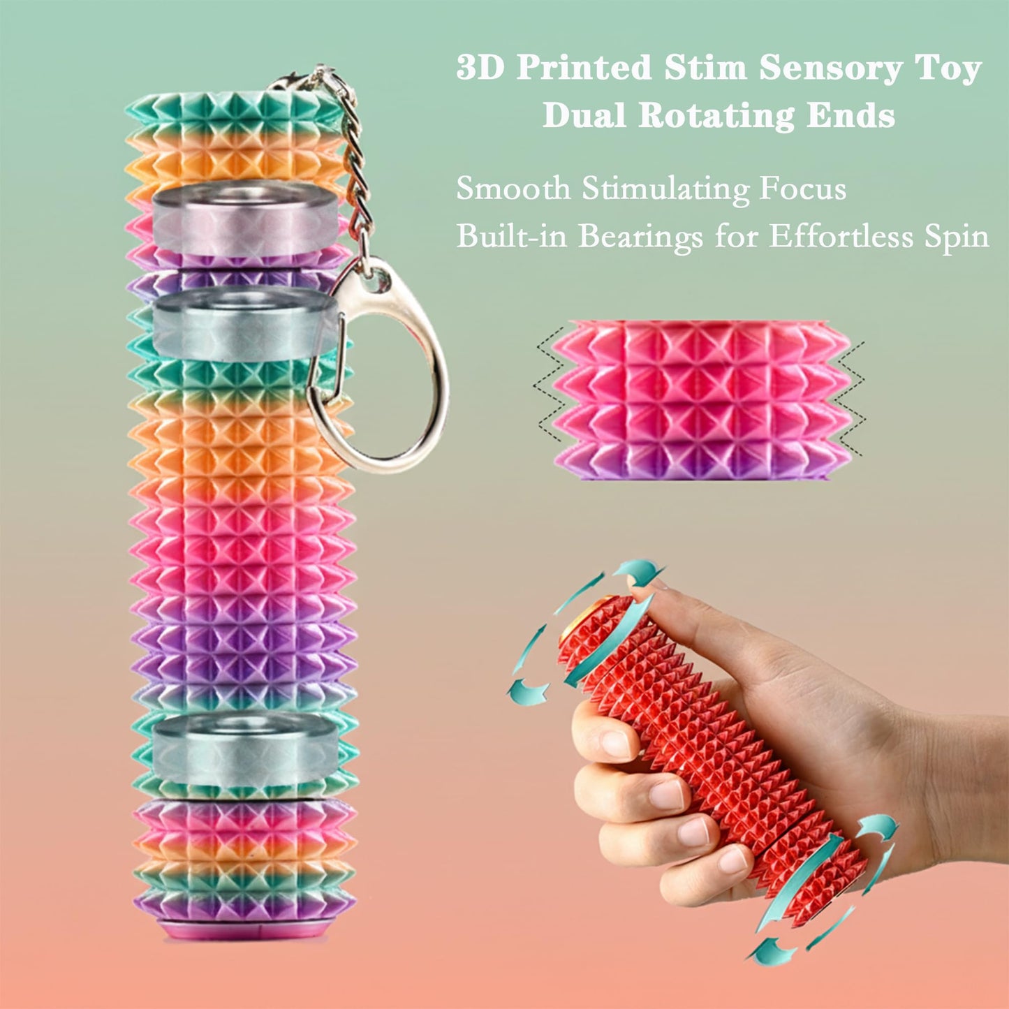 Mydethun Little Ouchies Fidget Toys – 3-Section Roller & Spinner, Rainbow