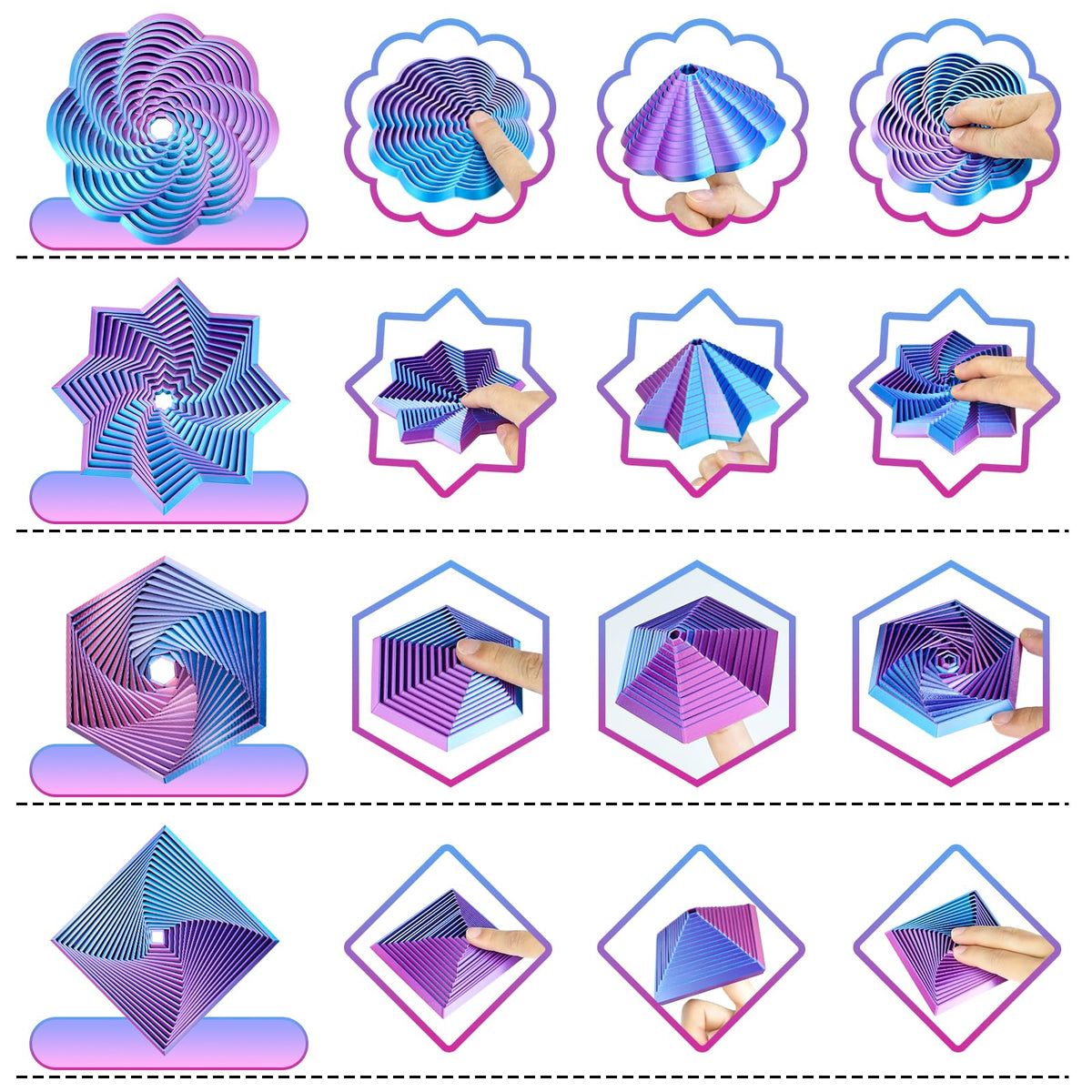Mydhall 4-Pcs Fractal Fidget Hexagon – 3D Printed Stress Relief Toys (Light Purple)