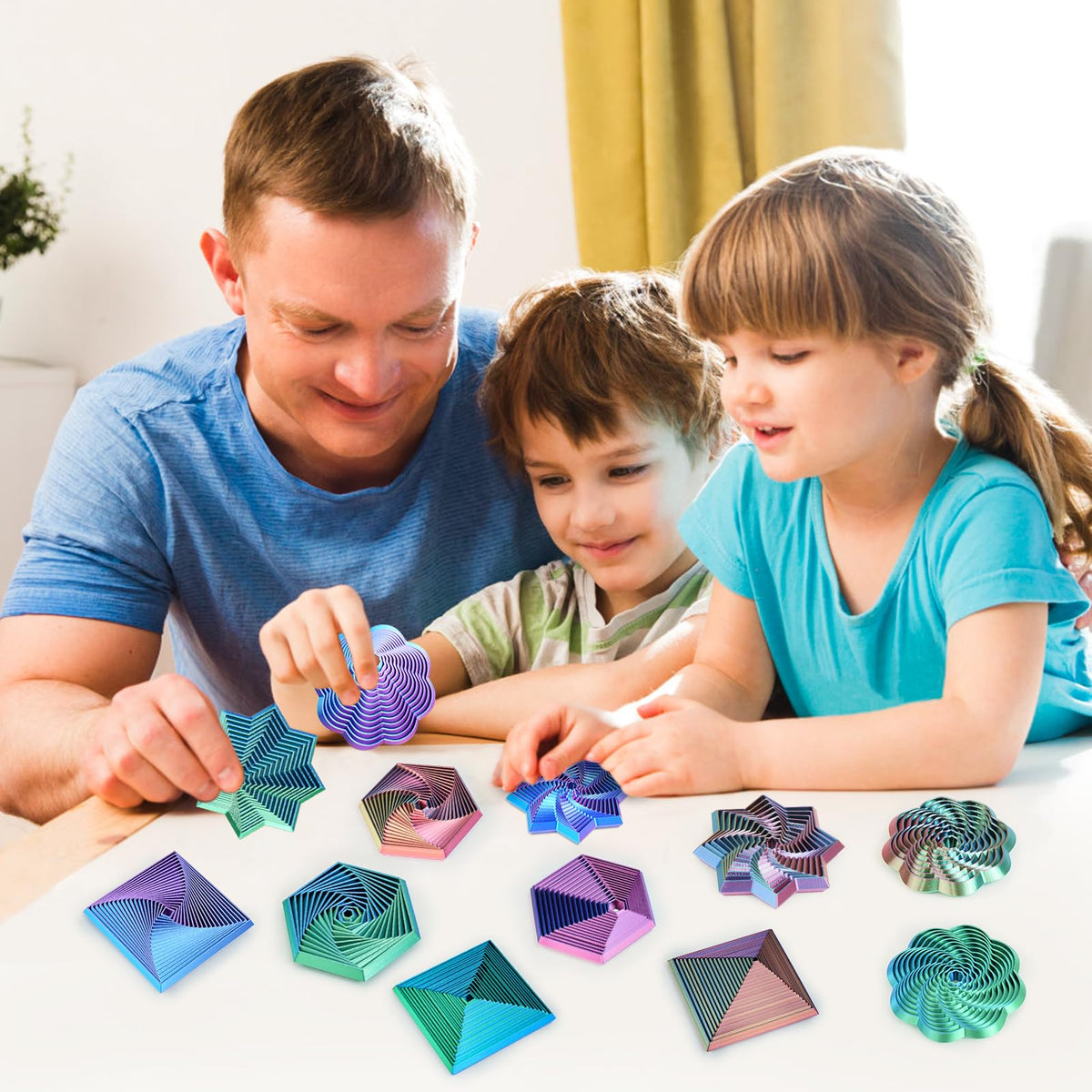 Mydhall 4 Pack Fractal Fidget Hexagon – 3D Printed Stress Relief Toys (Red/Green)