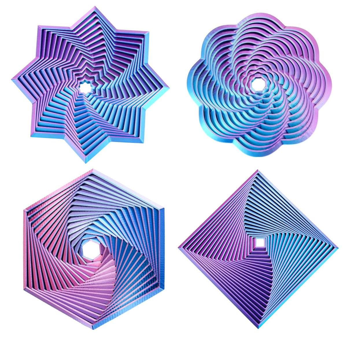 Mydhall 4-Pcs Fractal Fidget Hexagon – 3D Printed Stress Relief Toys (Light Purple)