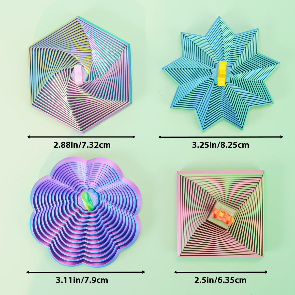 Mydhall 4-Pcs Fractal Fidget Hexagon Set — 3D Printed Stress Relief Toys for ADHD & Autism (Colorful)