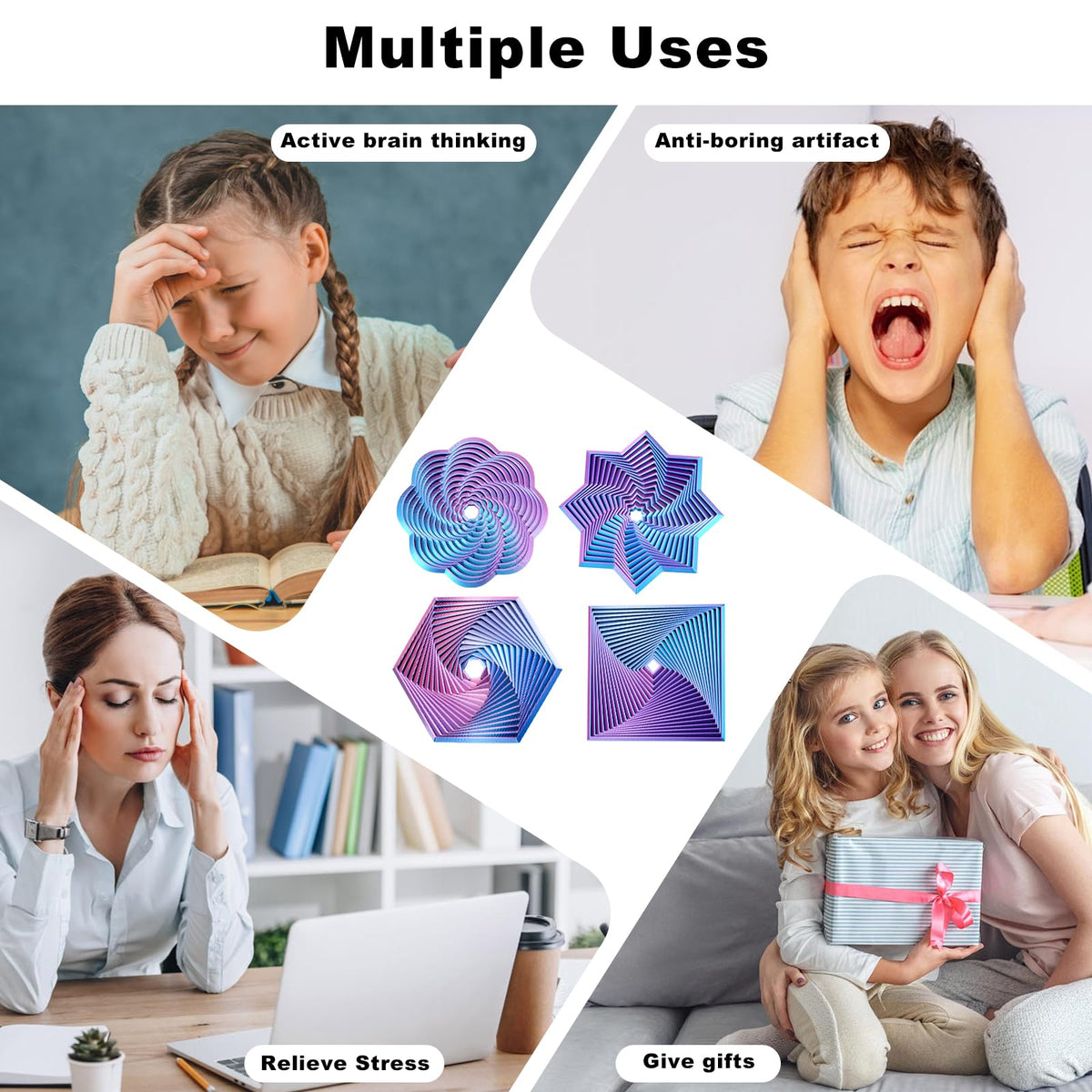 Mydhall 4-Pcs Fractal Fidget Hexagon – 3D Printed Stress Relief Toys (Light Purple)