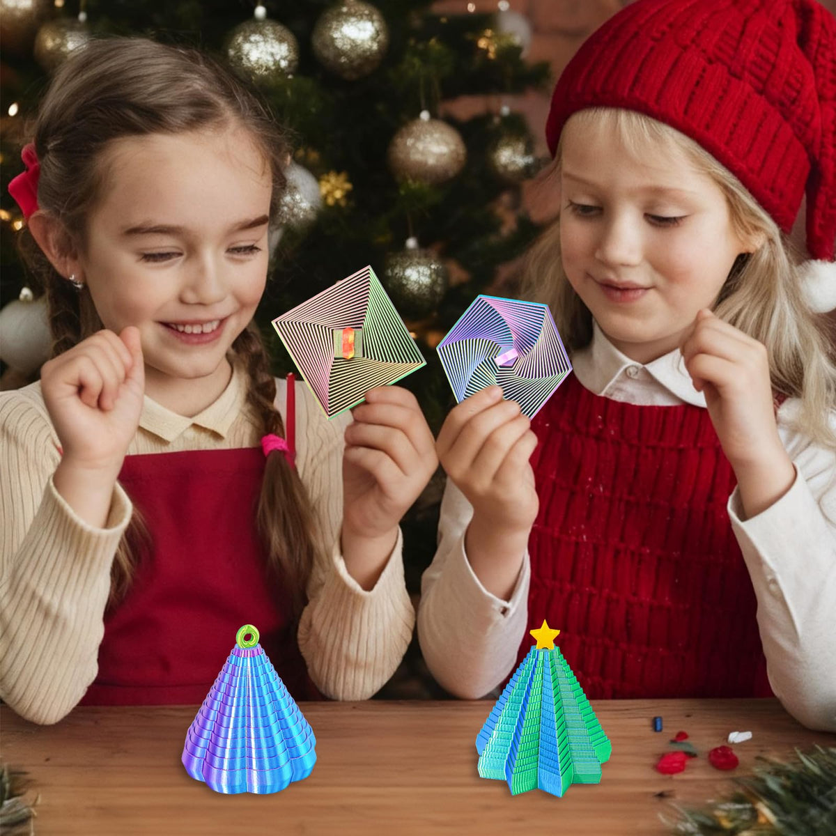Mydhall 4-Pcs Fractal Fidget Hexagon Set — 3D Printed Stress Relief Toys for ADHD & Autism (Colorful)