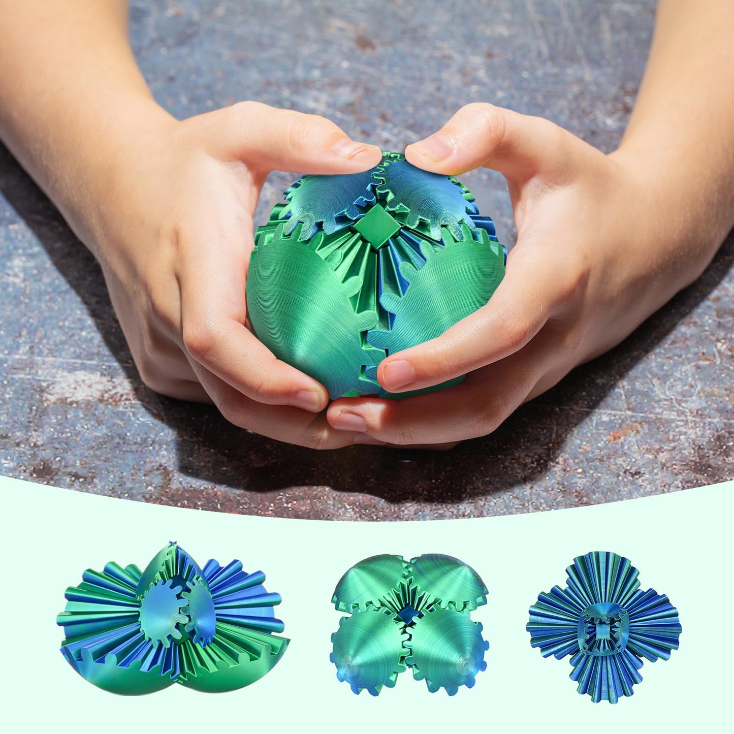Mydhall Gear Ball – 3D Printed Gear Sphere Fidget Toy, Forest Green, 2.6in