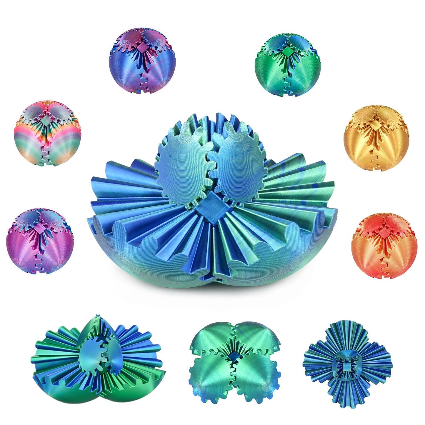 Mydhall Gear Ball – 3D Printed Gear Sphere Fidget Toy, Forest Green, 2.6in