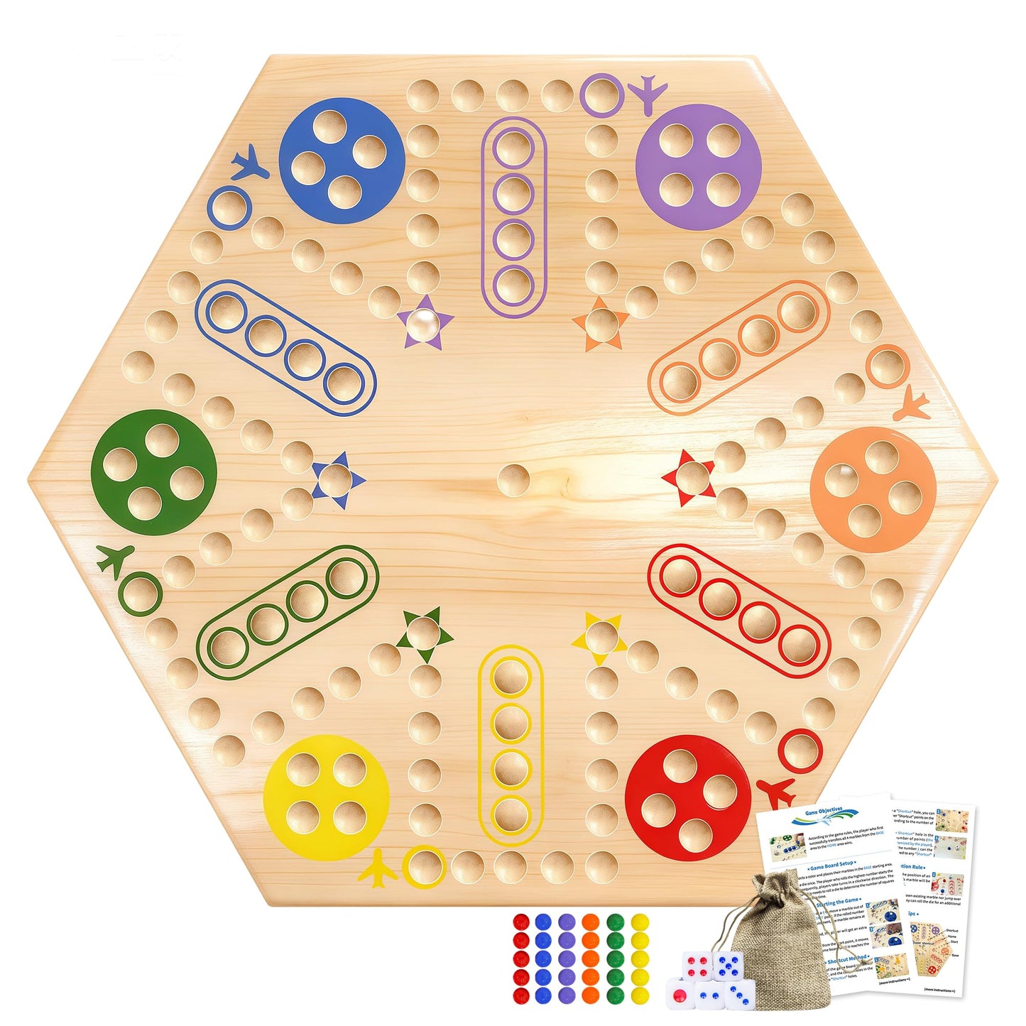 MygikAct Wooden Wahoo & Board Game – Double-Sided Fast Track for 4–6 Players