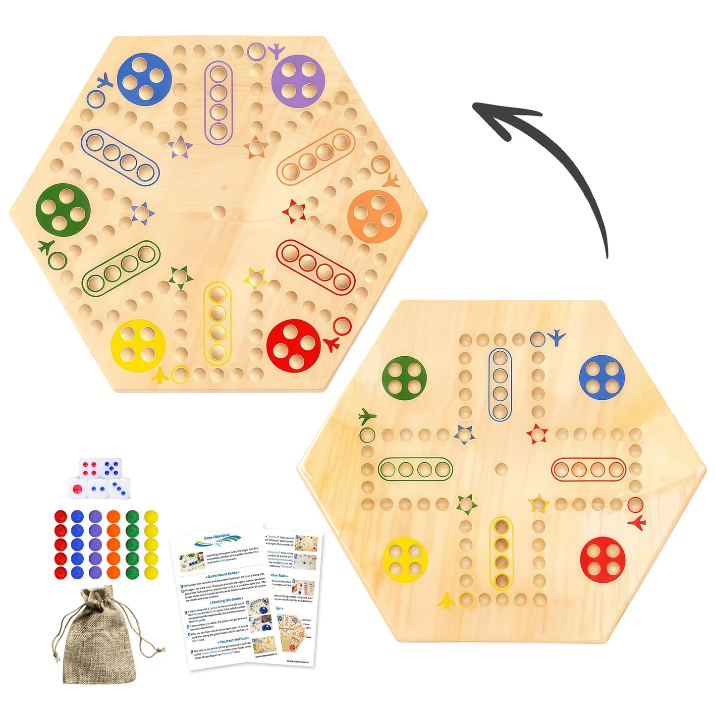 MygikAct Wooden Wahoo & Board Game – Double-Sided Fast Track for 4–6 Players