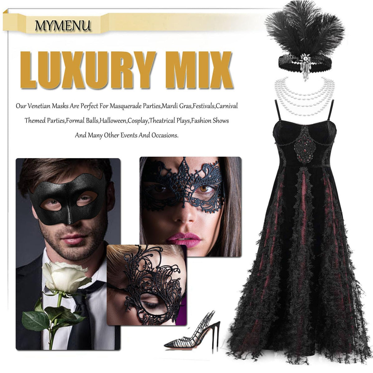 MYMENU Masquerade Masks for Women & Men | Venetian Carnival Masks for Parties
