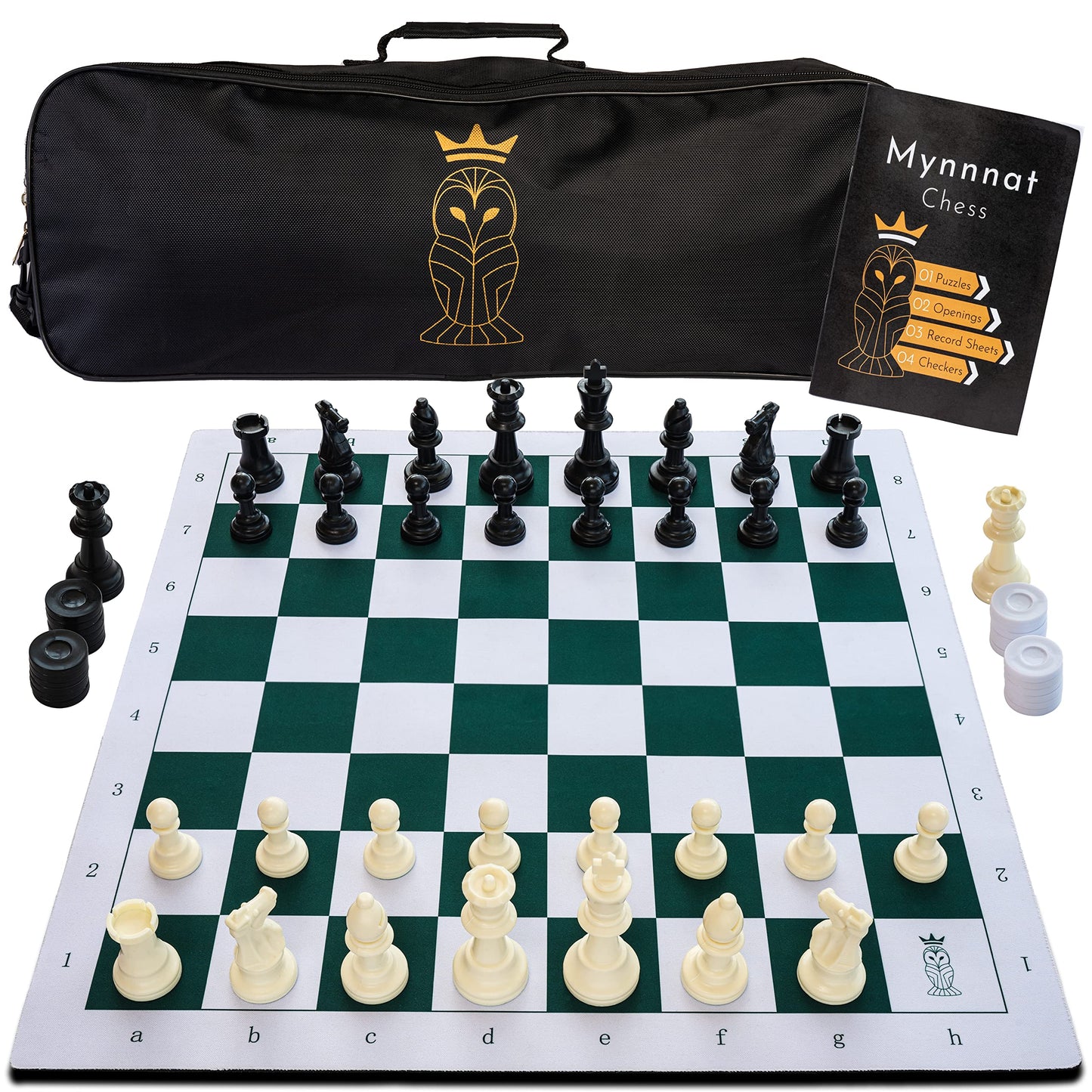 Mynnnat Professional Chess Set | Thick Roll-Up Board, Travel Bag & Training Booklet