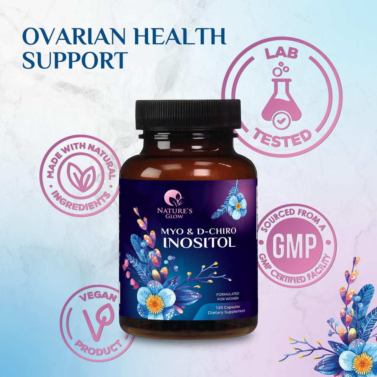 Myo-Inositol & D-Chiro Inositol 1025mg - 40:1 Ovarian Support (Vegan, Non-GMO) 120 Capsules