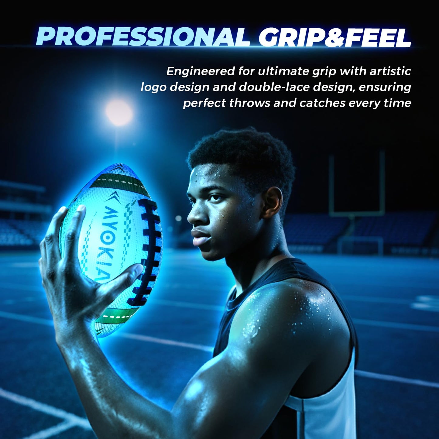 MYOKIA RGB Waterproof Light Up Football — USB Rechargeable, Glow in the Dark, Size 6