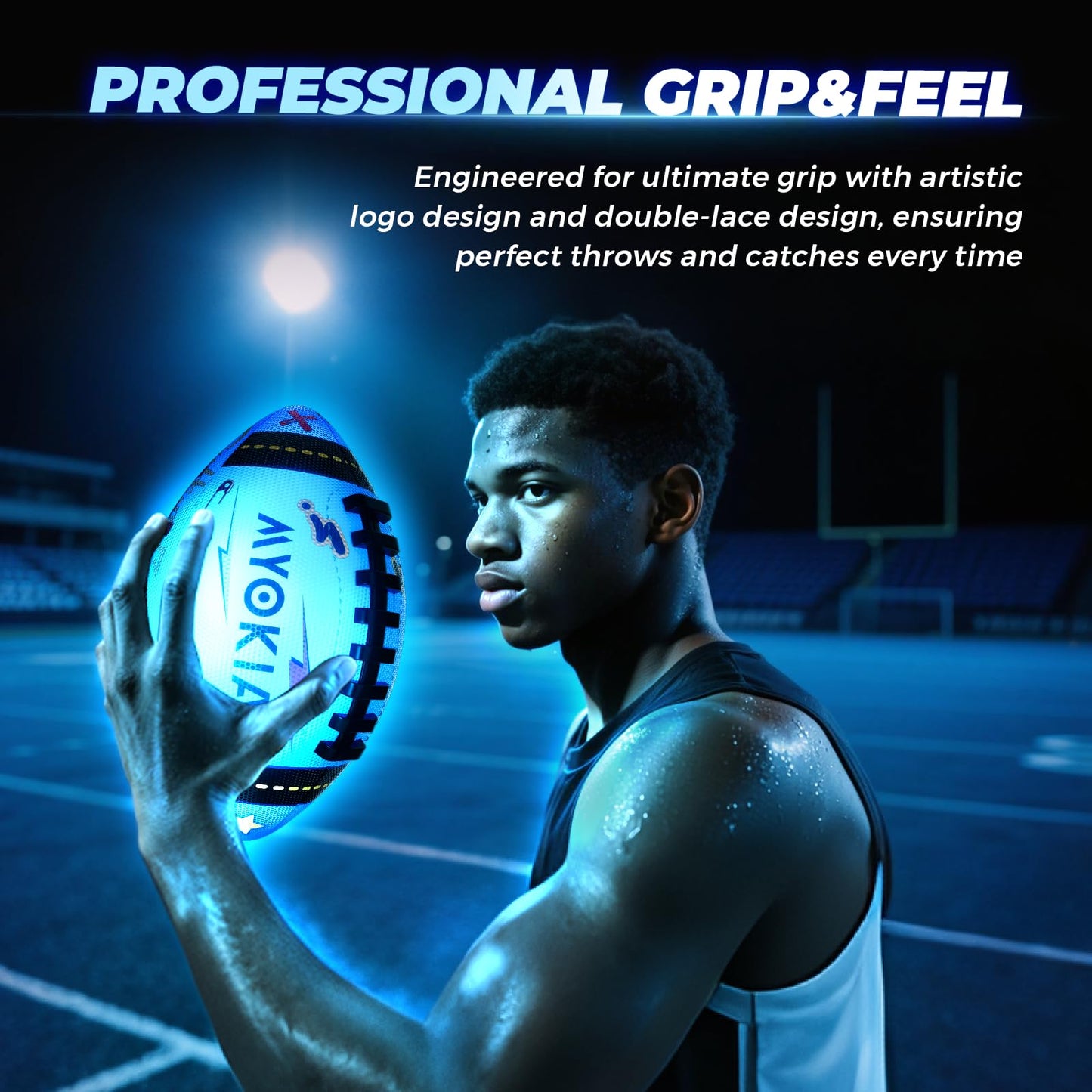 MYOKIA Light Up Football – RGB Glow, USB Rechargeable, Waterproof Size 6 for Night Outdoor Play