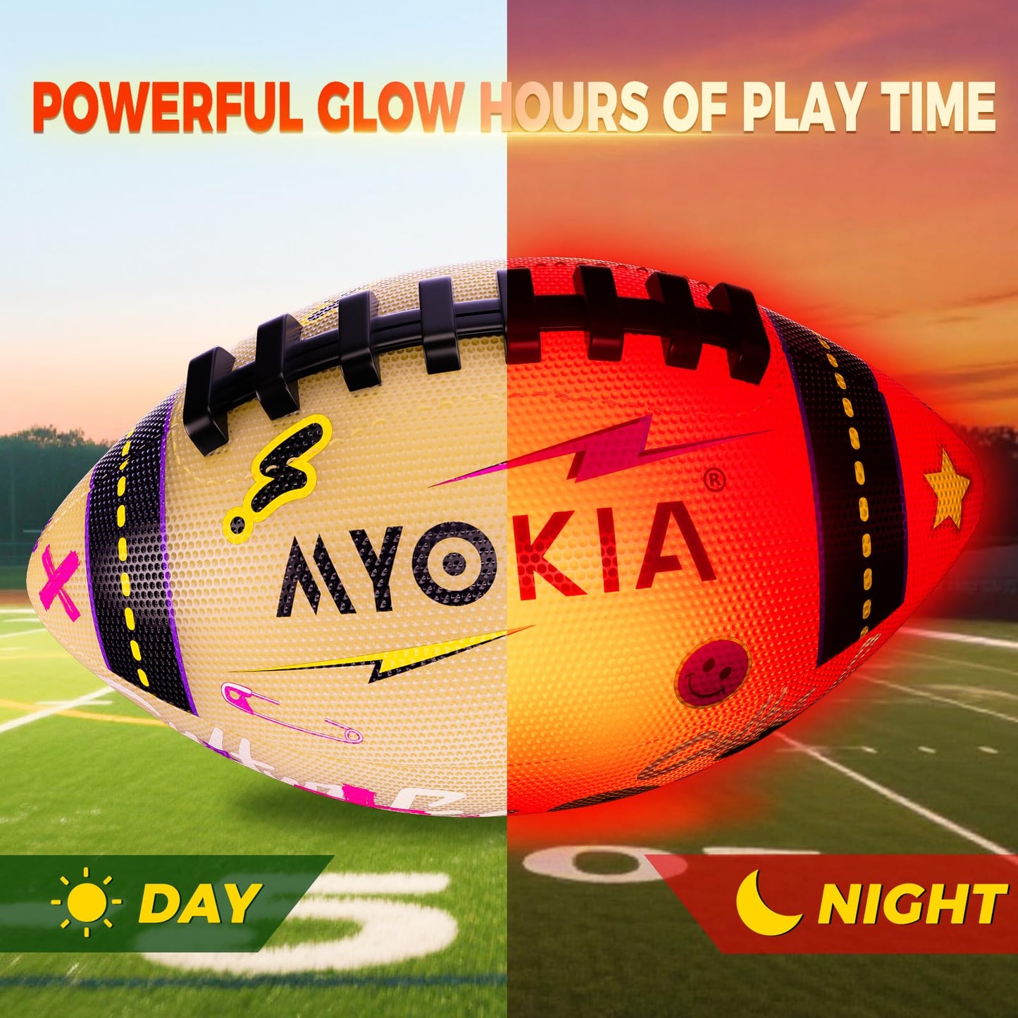 MYOKIA Light Up Football – RGB Glow, USB Rechargeable, Waterproof Size 6 for Night Outdoor Play