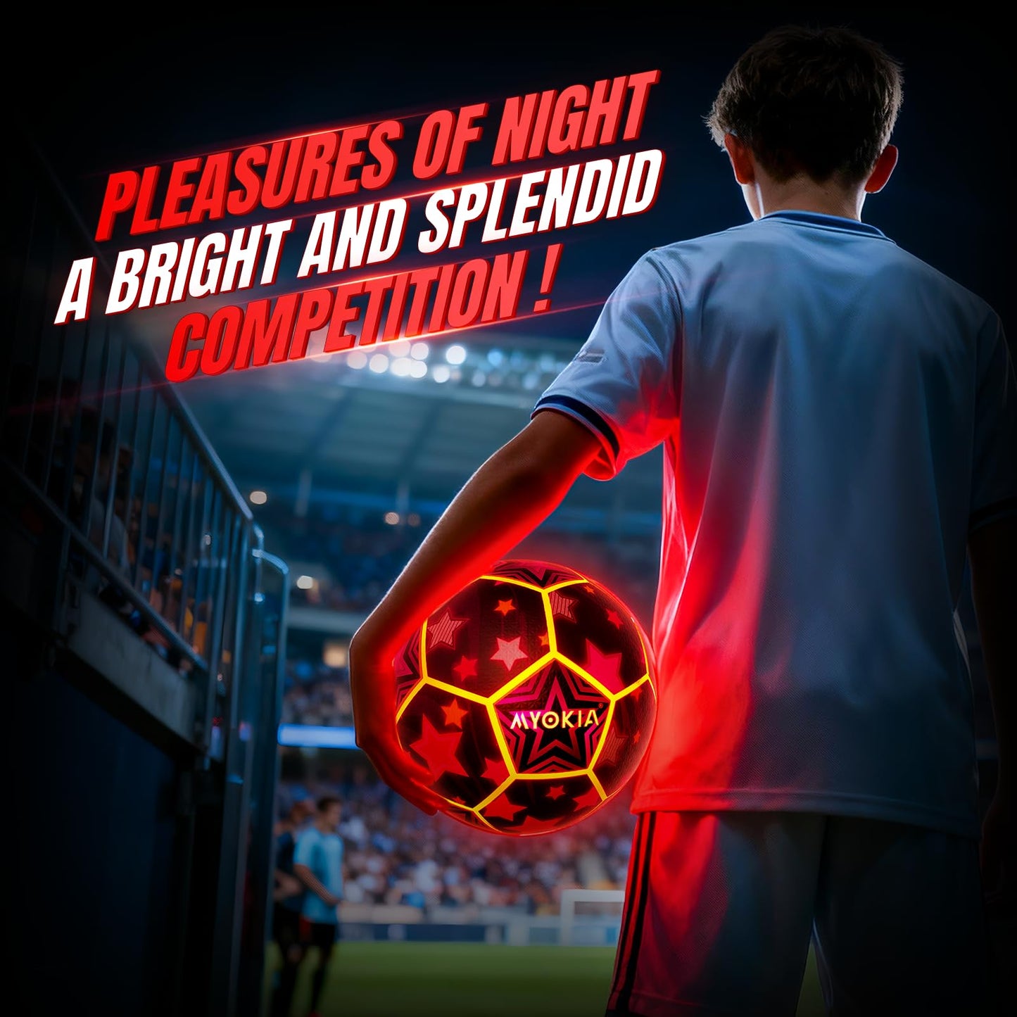 MYOKIA Light Up Soccer Ball – Glow in the Dark, USB Rechargeable RGB Tri-Color (Size 5)