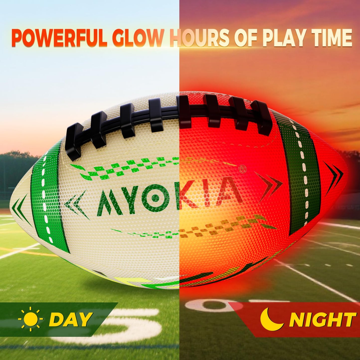 MYOKIA RGB Waterproof Light Up Football — USB Rechargeable, Glow in the Dark, Size 6