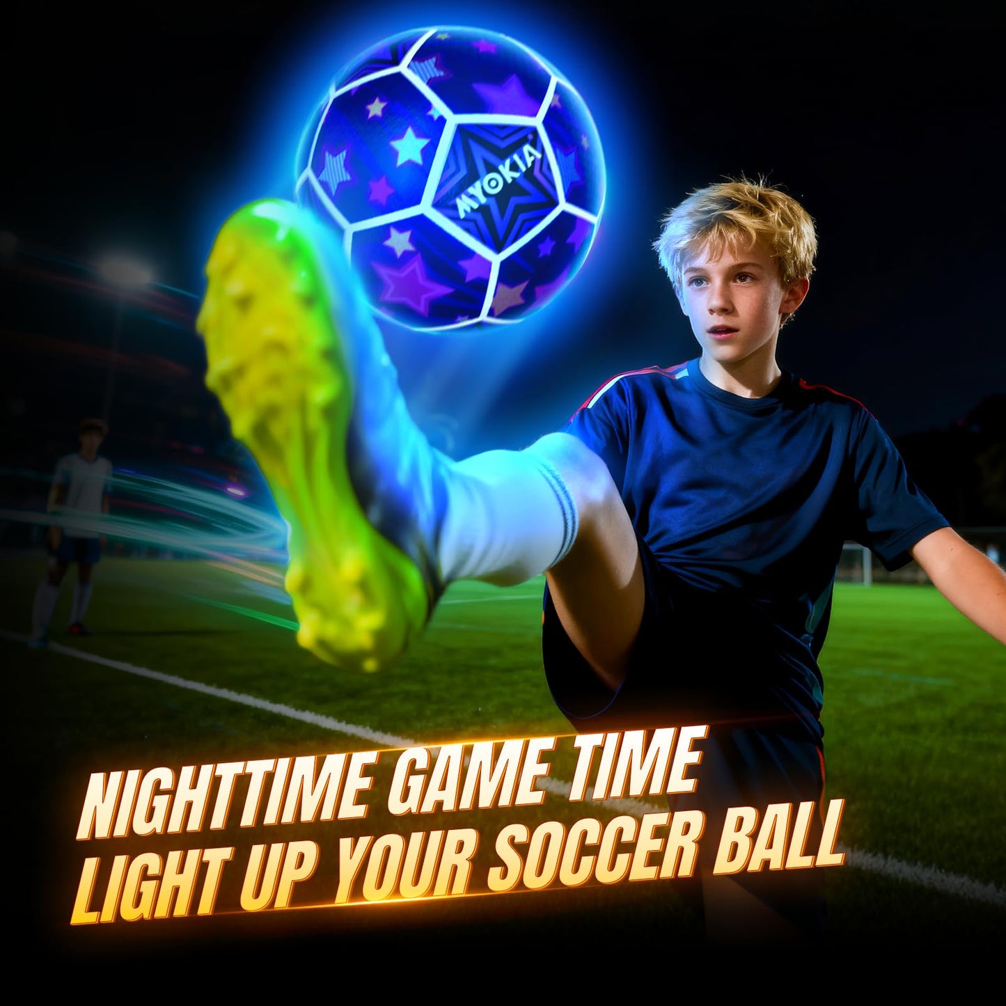 MYOKIA Light Up Soccer Ball – Glow in the Dark, USB Rechargeable RGB Tri-Color (Size 5)