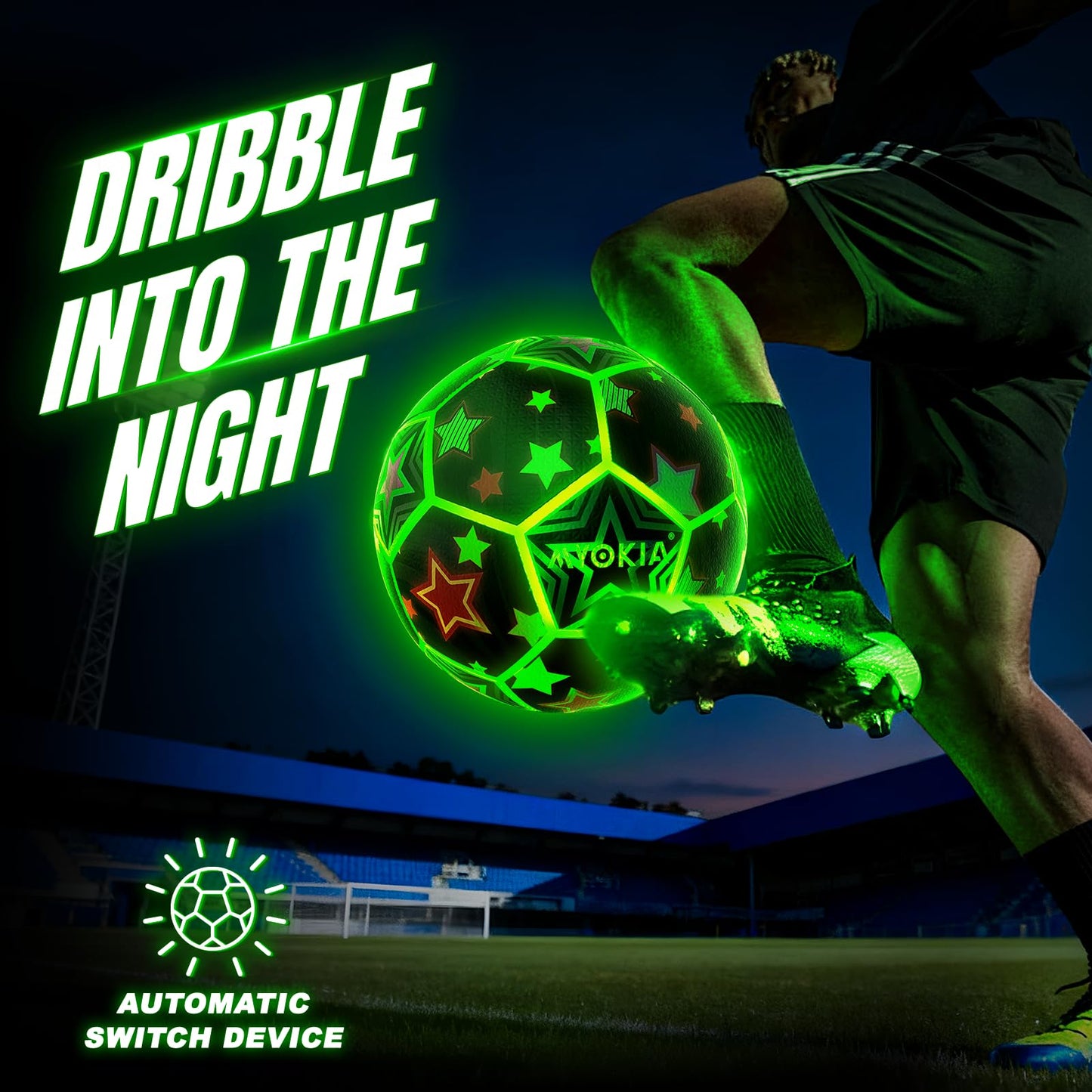 MYOKIA Light Up Soccer Ball – Glow in the Dark, USB Rechargeable RGB Tri-Color (Size 5)