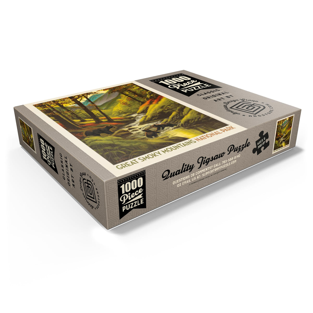 MyPuzzle Great Smoky Mountains National Park: Splashing Cubs Vintage Poster – Premium 1000-Piece Jigsaw Puzzle for Adults