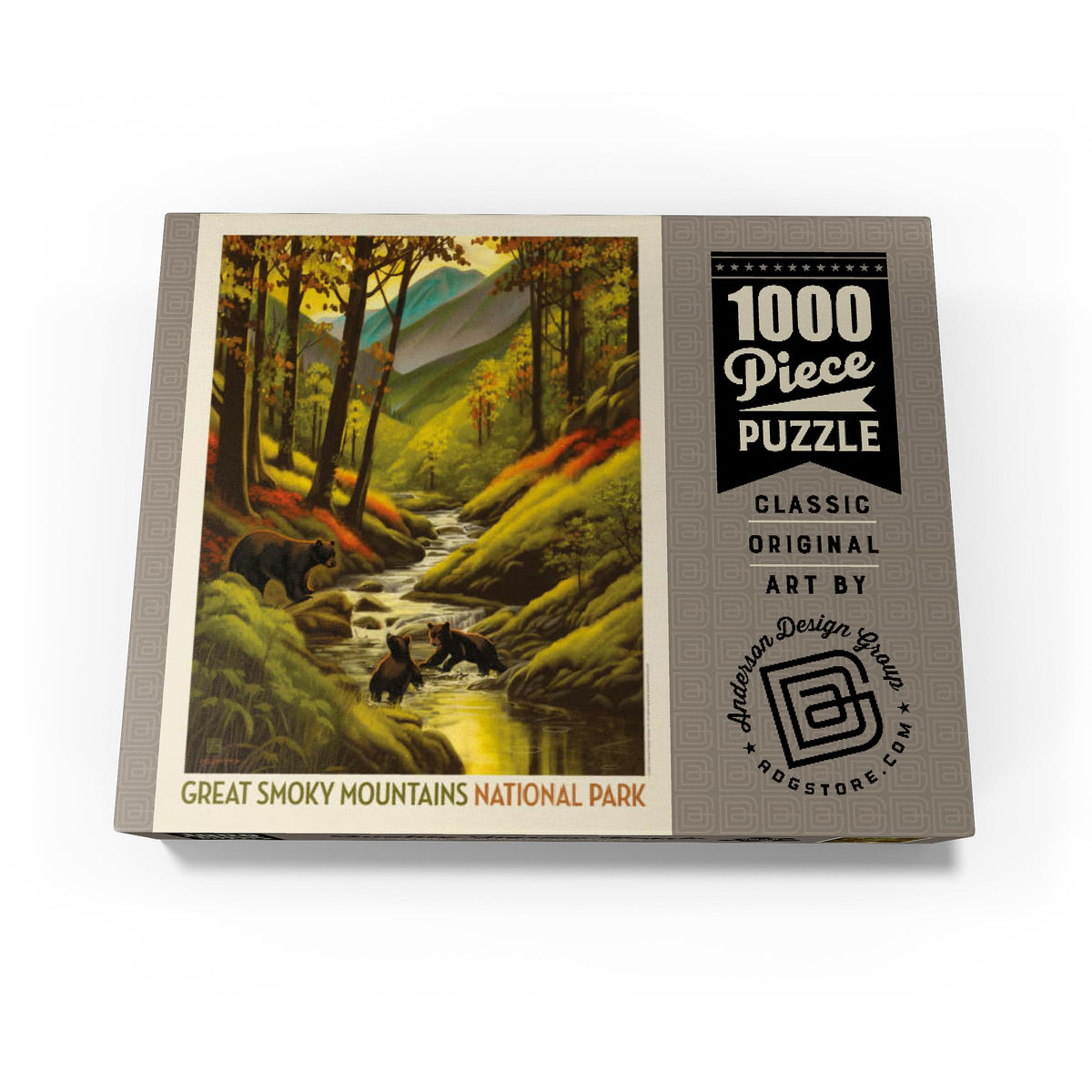 MyPuzzle Great Smoky Mountains National Park: Splashing Cubs Vintage Poster – Premium 1000-Piece Jigsaw Puzzle for Adults