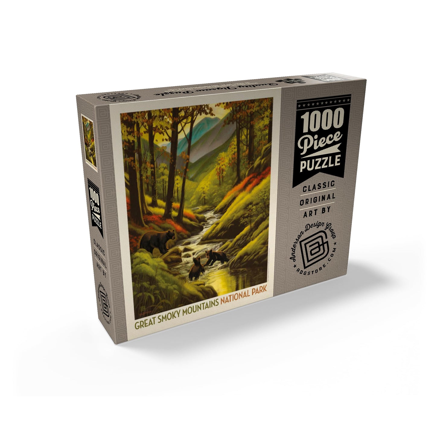MyPuzzle Great Smoky Mountains National Park: Splashing Cubs Vintage Poster – Premium 1000-Piece Jigsaw Puzzle for Adults
