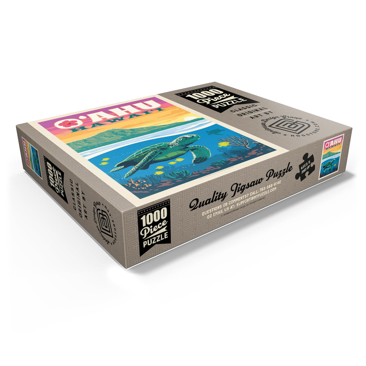 MyPuzzle Hawaii O'ahu Sea Turtle – Vintage Poster 1000-Piece Puzzle for Adults | USA Made