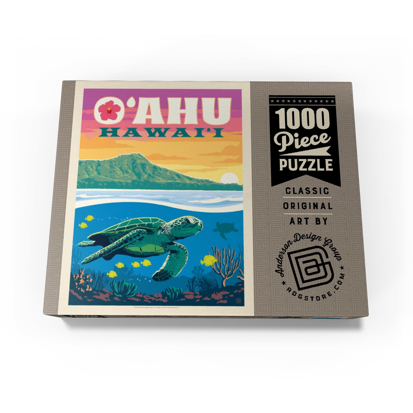 MyPuzzle Hawaii O'ahu Sea Turtle – Vintage Poster 1000-Piece Puzzle for Adults | USA Made