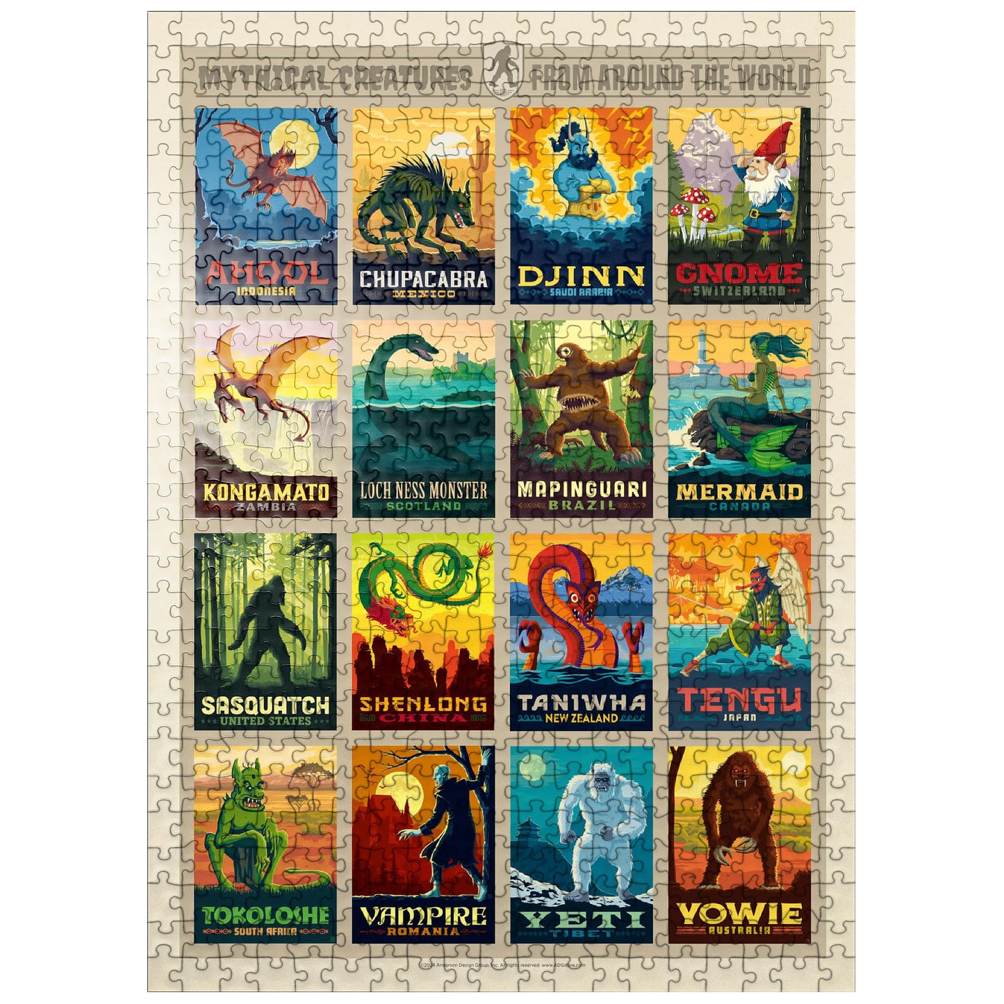 MyPuzzle Mythical Creatures Vintage Poster – Premium 500-Piece Jigsaw Puzzle for Adults
