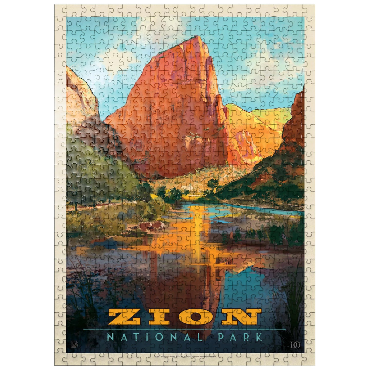 MyPuzzle Zion National Park: Virgin River Valley Vintage Poster – Premium 500-Piece Jigsaw Puzzle for Adults