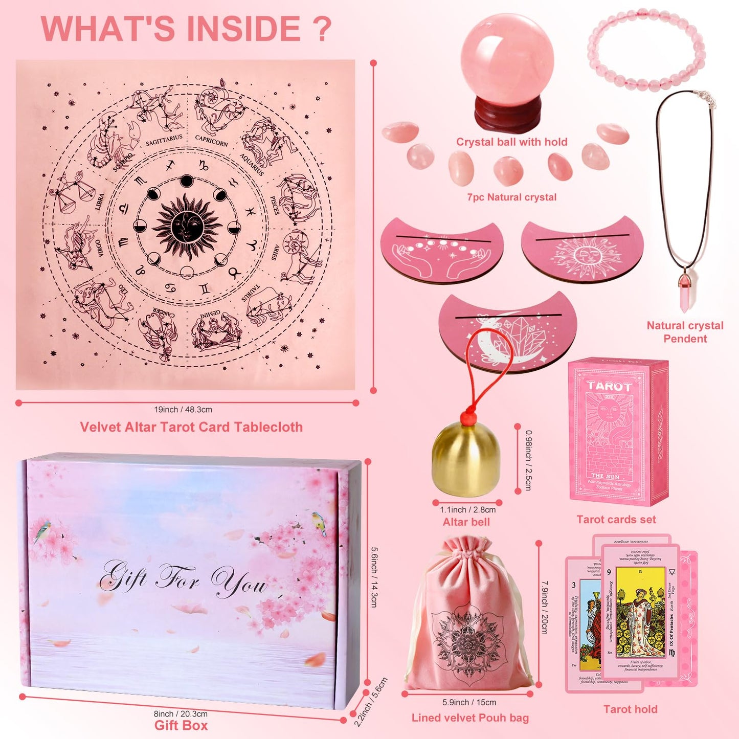 Myripoly Pink Tarot Cards Deck Set for Beginners – 17-Piece Kit with Feng Shui Bracelet