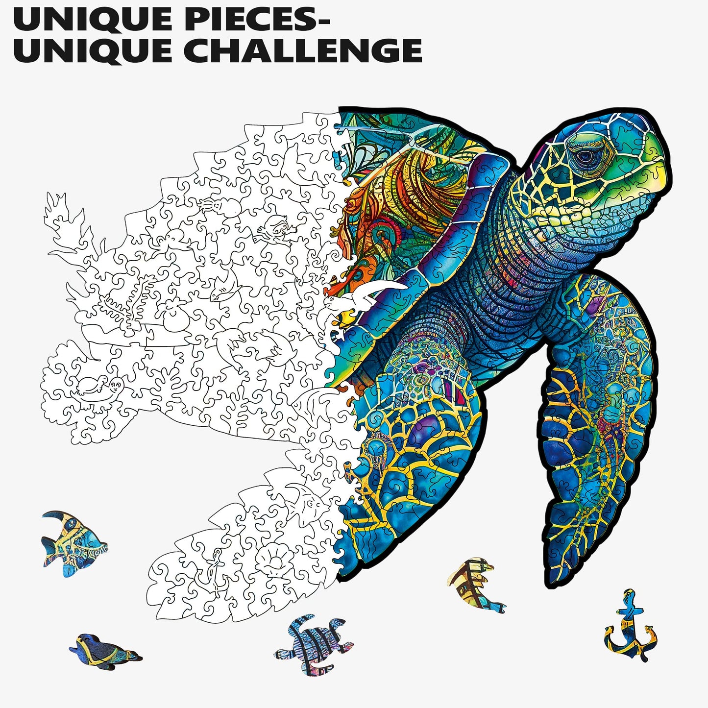 Mys Aurora FSC Certified Wooden Sea Turtle Puzzle – 500 Pieces, 5mm Unique Shaped Jigsaw