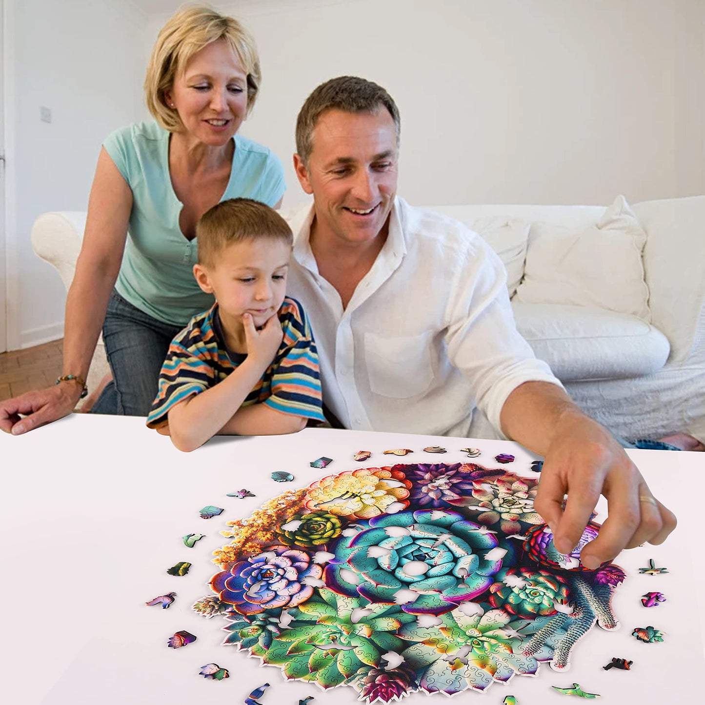 Mys Aurora Unique Wooden Jigsaw Puzzles – Mandala Succulent, King Size 16.9'' x 16.3''