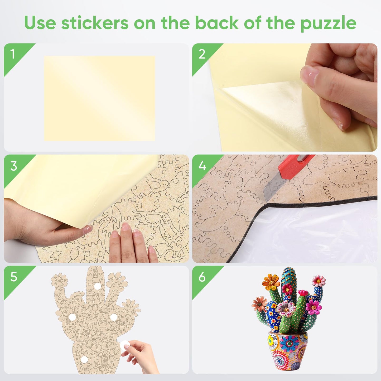 Mys Aurora Cactus Flower Wooden Puzzle — 500 Pieces, Unique Shaped Jigsaw for Adults