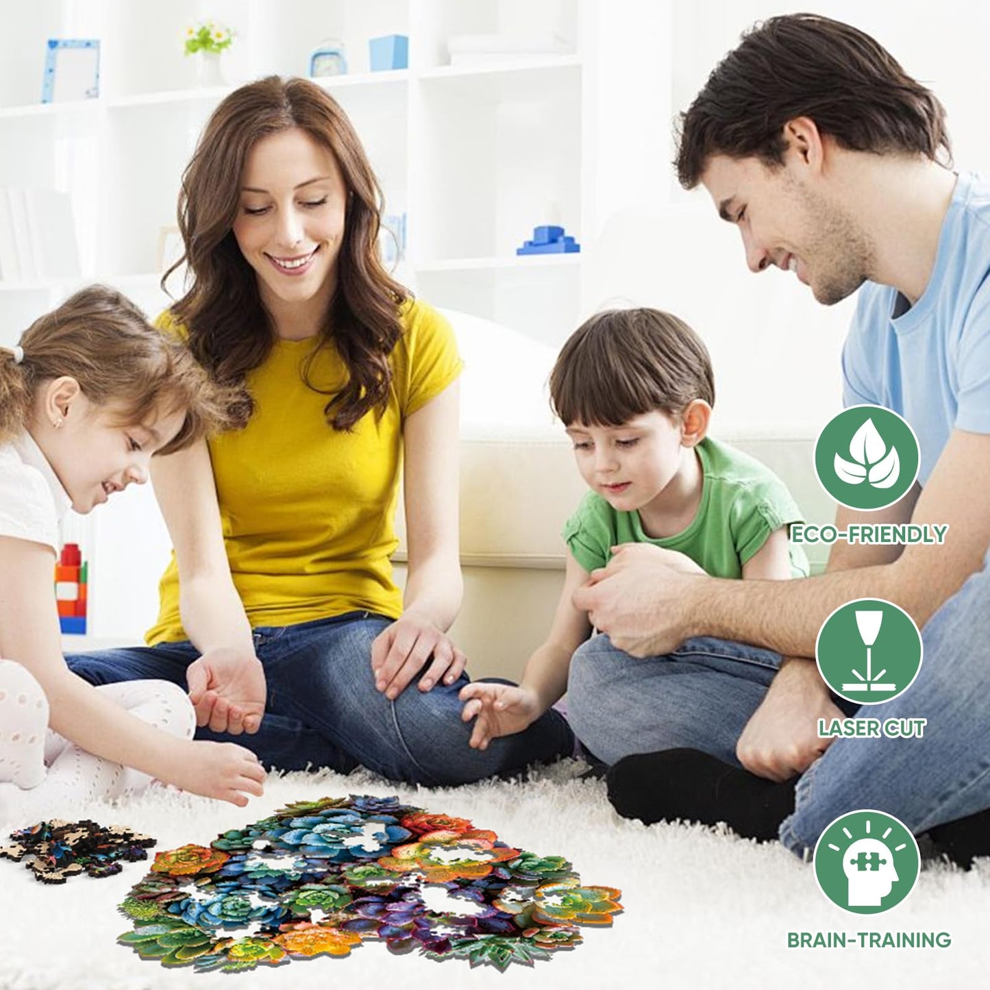Mys Aurora 500-Piece Heart Succulent Wooden Puzzle – Unique Shaped Jigsaw for Adults & Kids, 17.5in x 16.7in