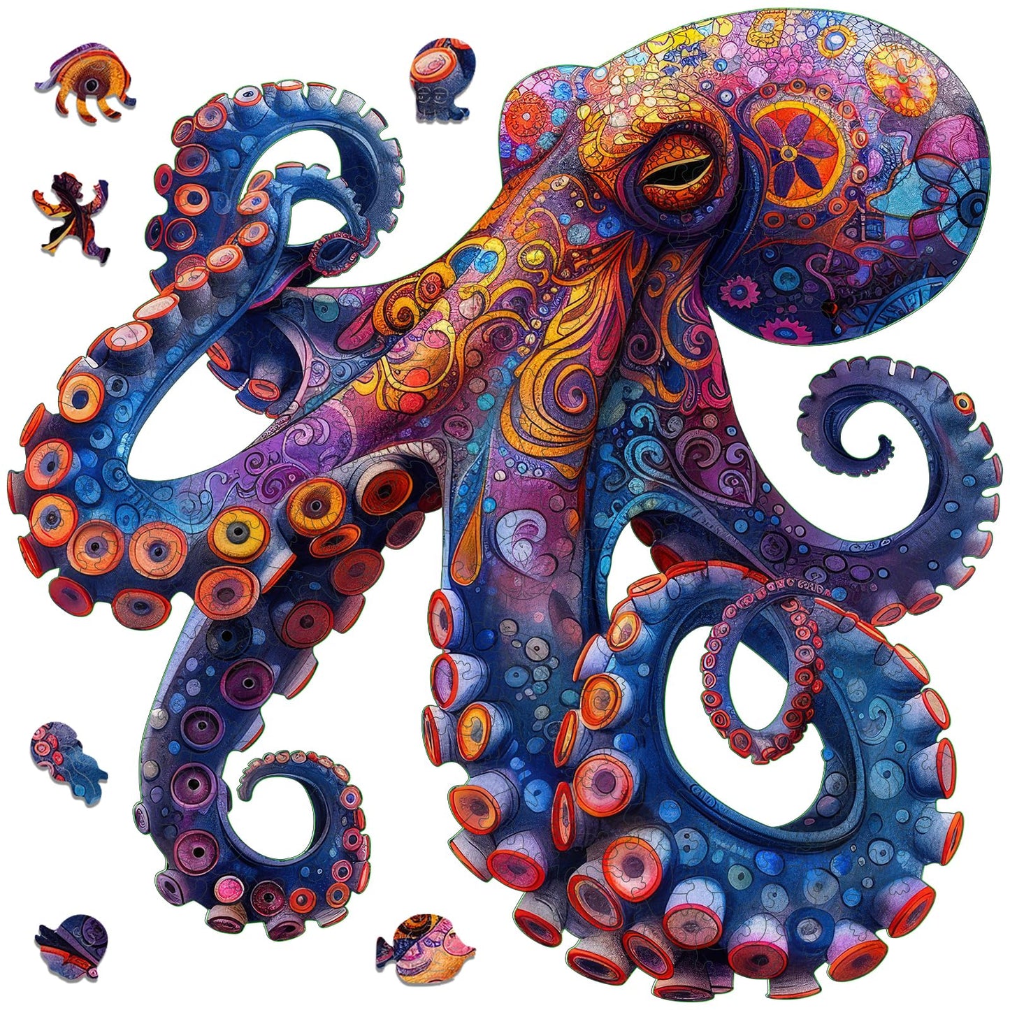 Mys Aurora Octopus Puzzle – 500-Piece 5mm Wooden Ocean Jigsaw (17x17 in) for Adults & Kids