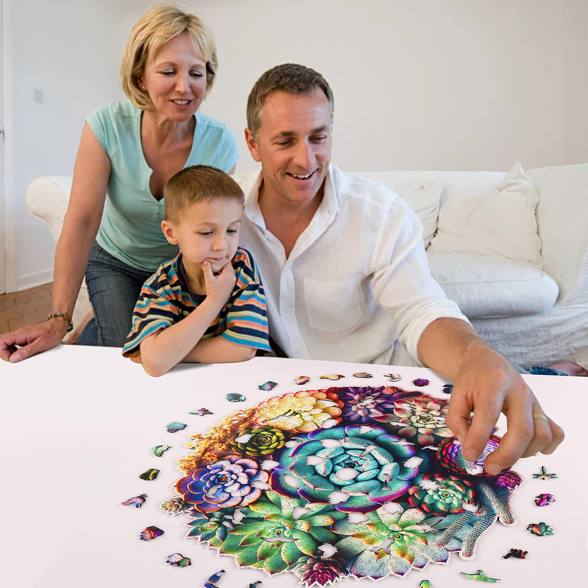 Mys Aurora 1000-Piece Wooden Puzzle – Mandala Succulent Plants, Unique Shape (23.4 x 22.6 in)