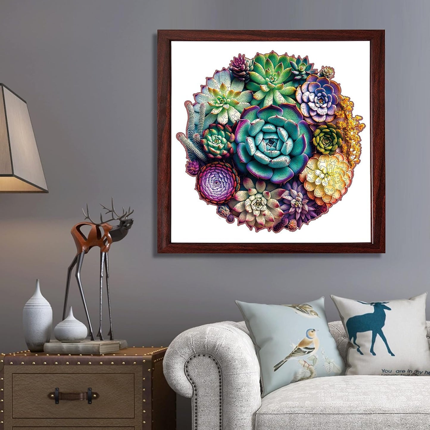 Mys Aurora Unique Wooden Jigsaw Puzzles – Mandala Succulent, King Size 16.9'' x 16.3''