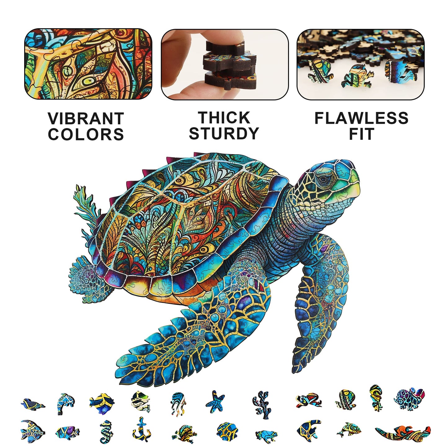 Mys Aurora FSC Certified Wooden Sea Turtle Puzzle – 500 Pieces, 5mm Unique Shaped Jigsaw