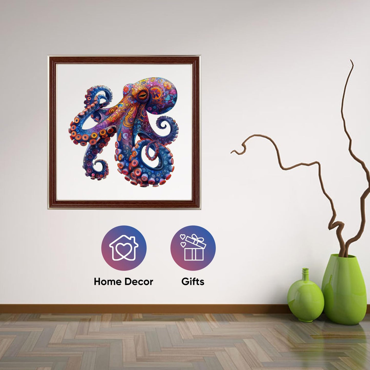 Mys Aurora Octopus Puzzle – 500-Piece 5mm Wooden Ocean Jigsaw (17x17 in) for Adults & Kids