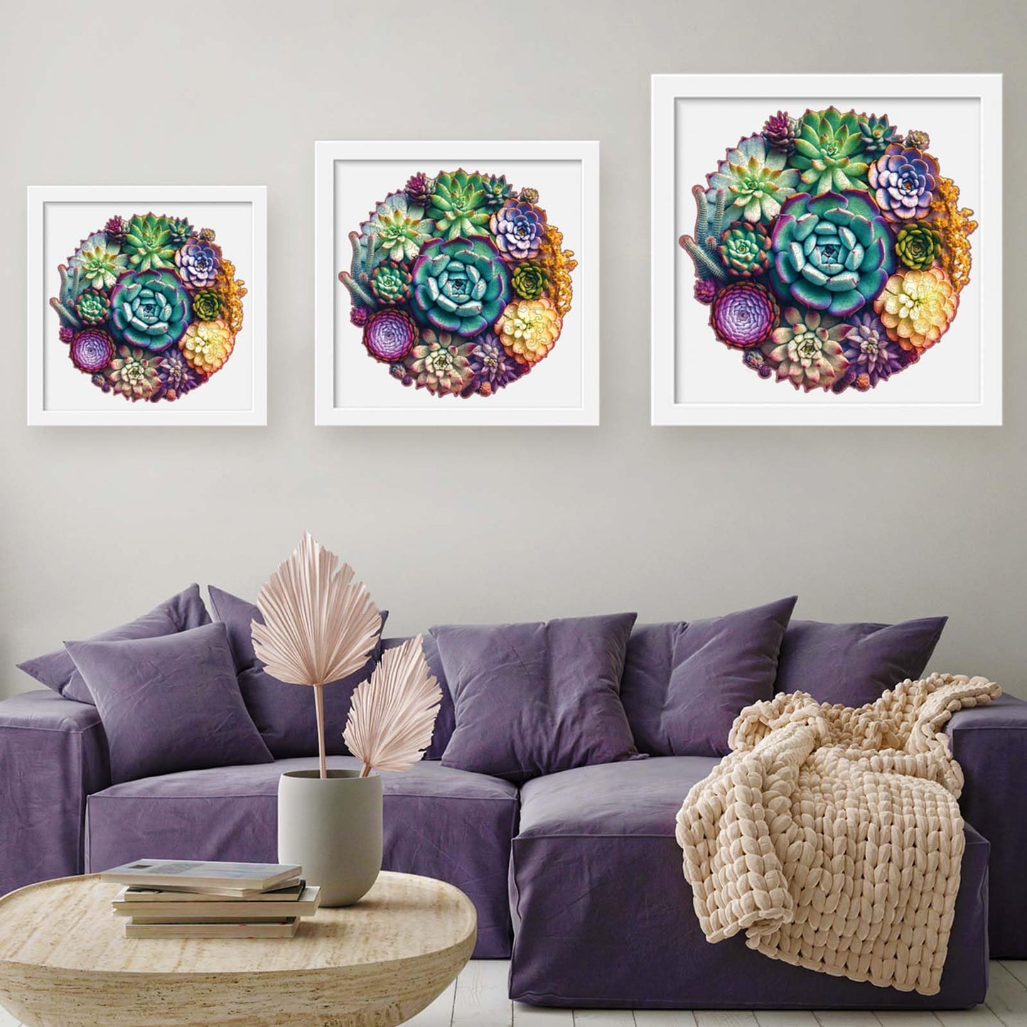 Mys Aurora Unique Wooden Jigsaw Puzzles – Mandala Succulent, King Size 16.9'' x 16.3''