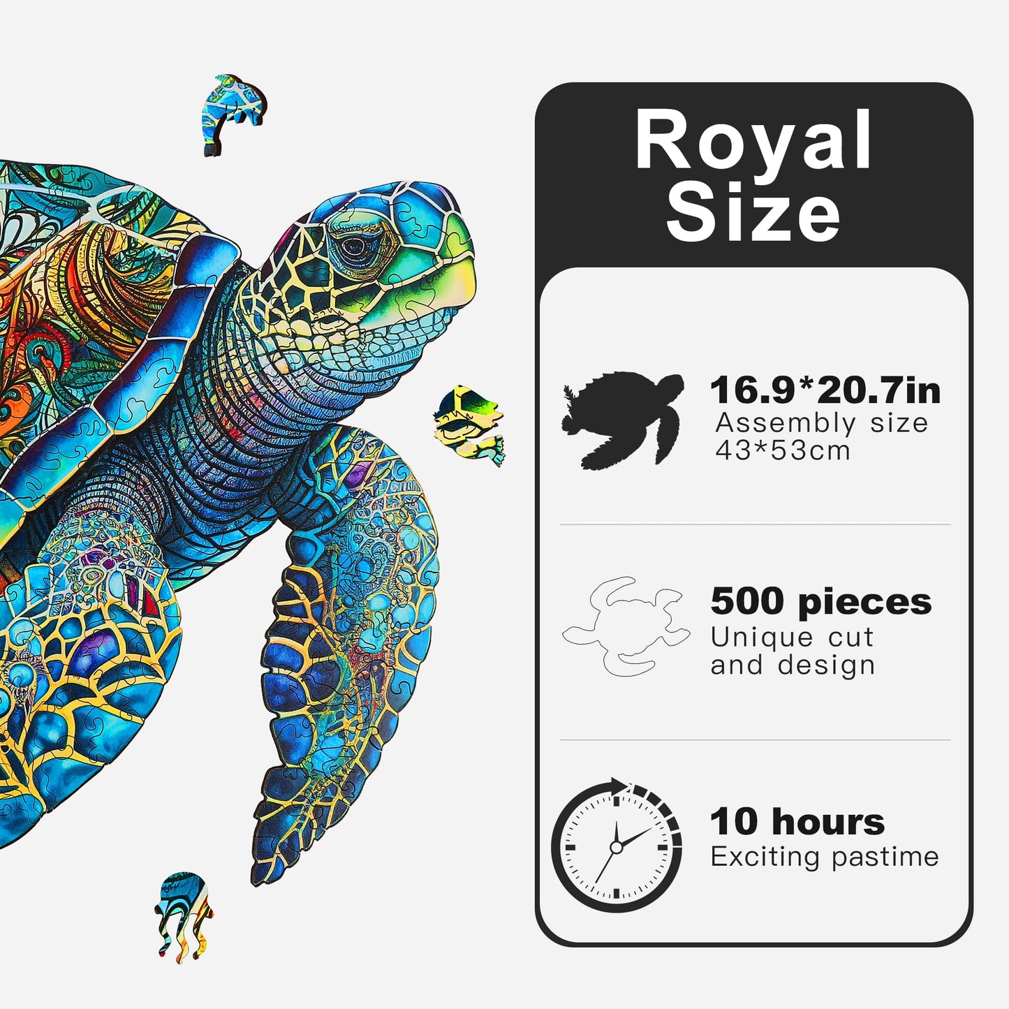 Mys Aurora FSC Certified Wooden Sea Turtle Puzzle – 500 Pieces, 5mm Unique Shaped Jigsaw