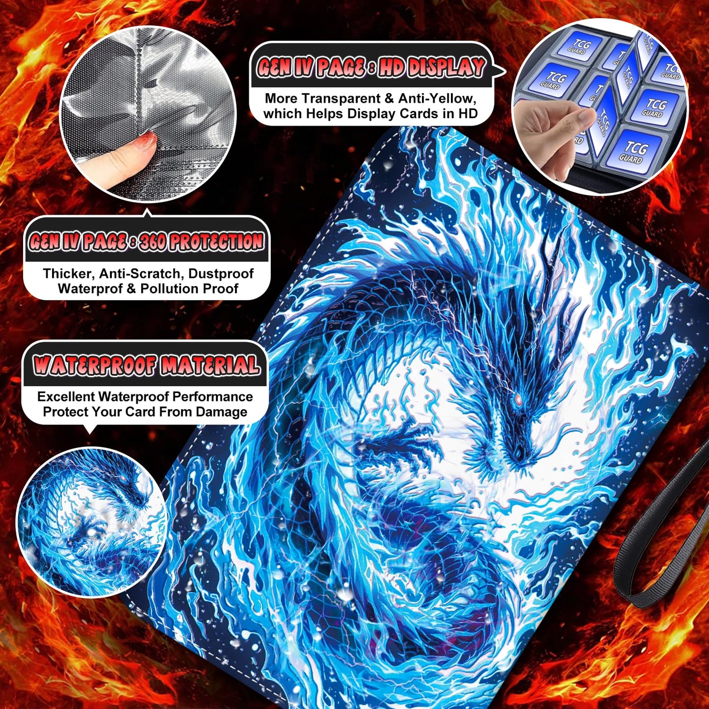 MYTCG 1008 Card Binder – 9-Pocket, 56-Page Sleeves, 3-Ring Organizer, Waterproof Case – Double Dragon